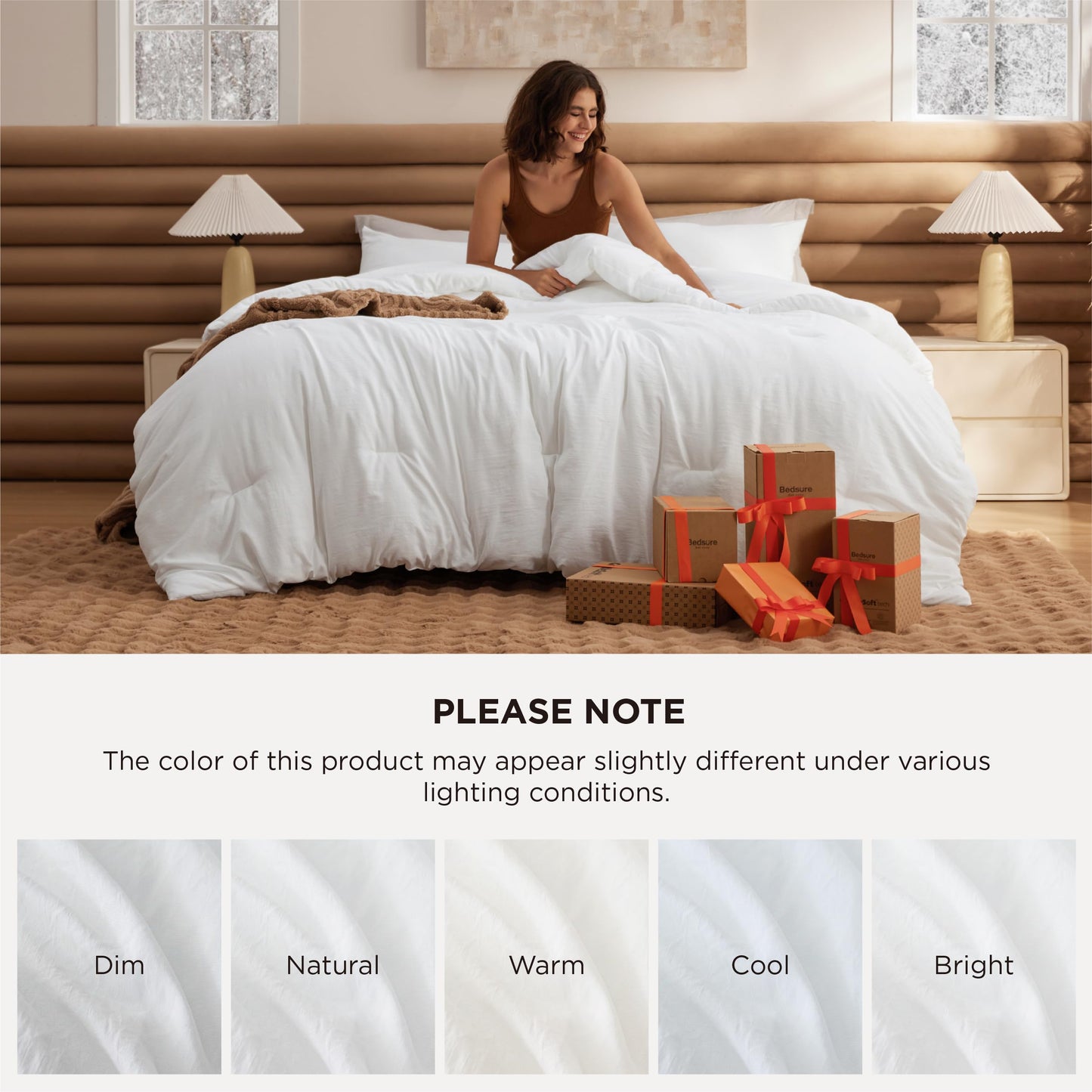 Bedsure Queen Comforter Set, White Soft Prewashed Bedding for All Seasons, 3 Pieces GentleSoft™ Bed Set, 1 Lightweight Comforter (90"x90") and 2 Pillowcases (20"x26")