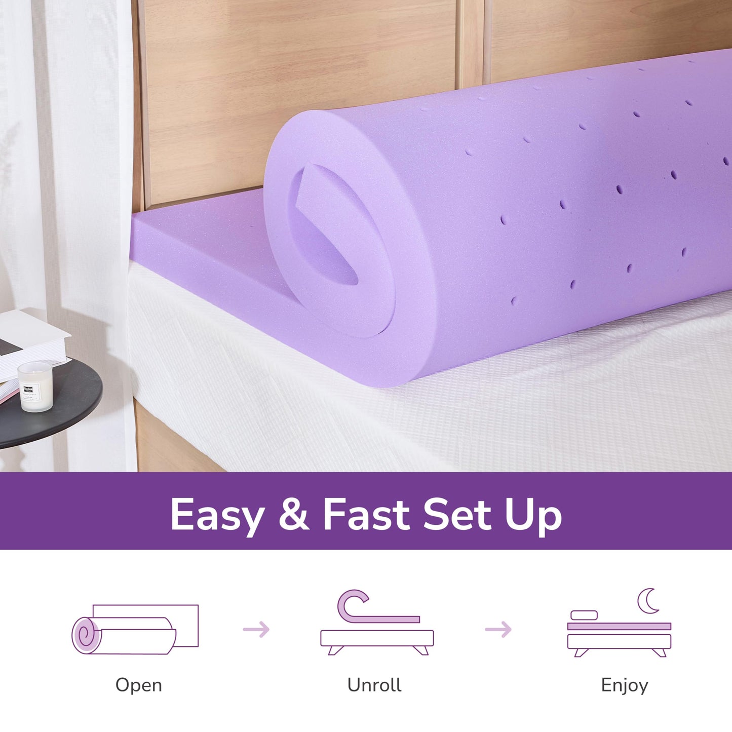 3 Inch Queen Lavender Infusion Memory Foam Mattress Topper for Relaxing Sleep, Ventilated & Pressure Relieving, CertiPUR-US Certified, Medium Firm Topper in a Box, Queen Size, 60"x80"