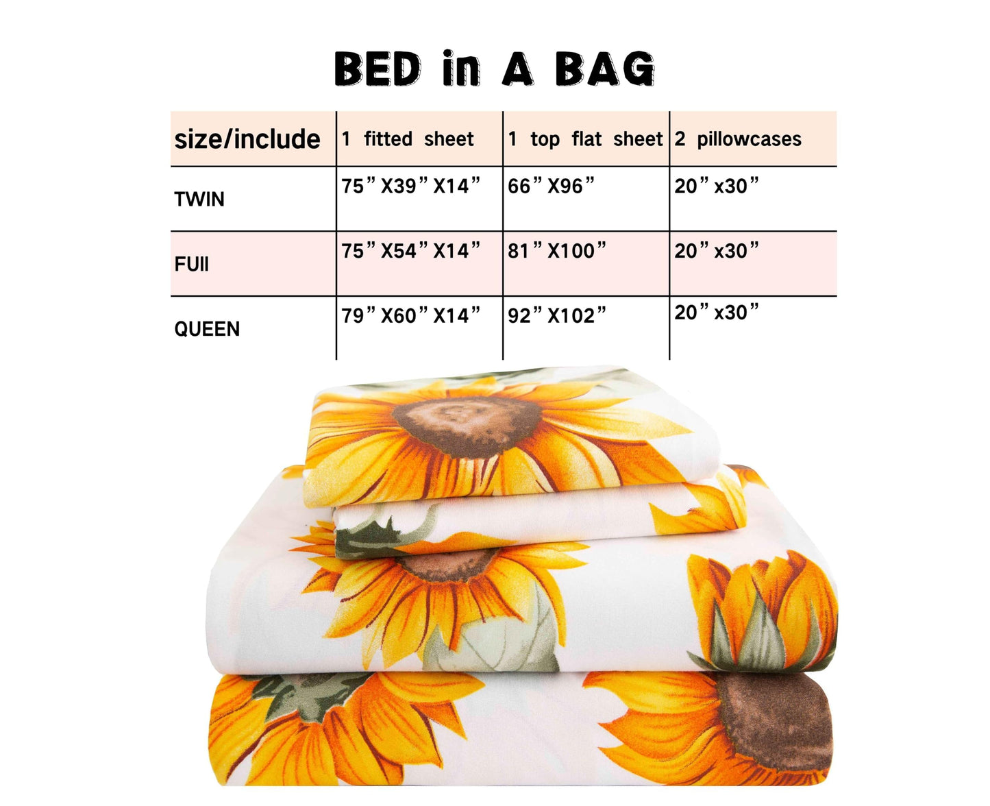 SDY 4 Pieces Floral Sheet Set Full,Microfiber Sheet Set Sunflower,Perfect for Kids,Girls and Boys.with 1 Fitted Sheet+ 1 Top Flat Sheet + 2 Pillowcases