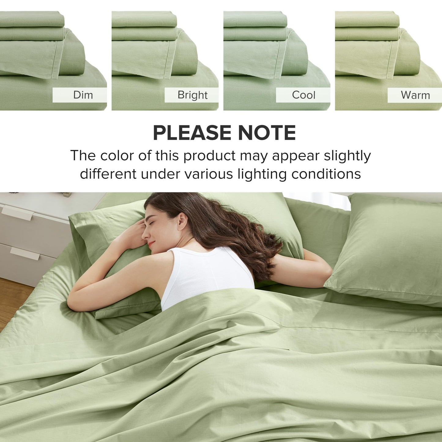 Comfort Spaces 100% Cotton Sheets King, Breathable & Soft Cotton Sheets, Naturally Cool Cotton Bed Sheets with 14" Elastic Pocket Fits up to 16" Mattress, All Seasons Sheet Set, Sage Green 4 Piece