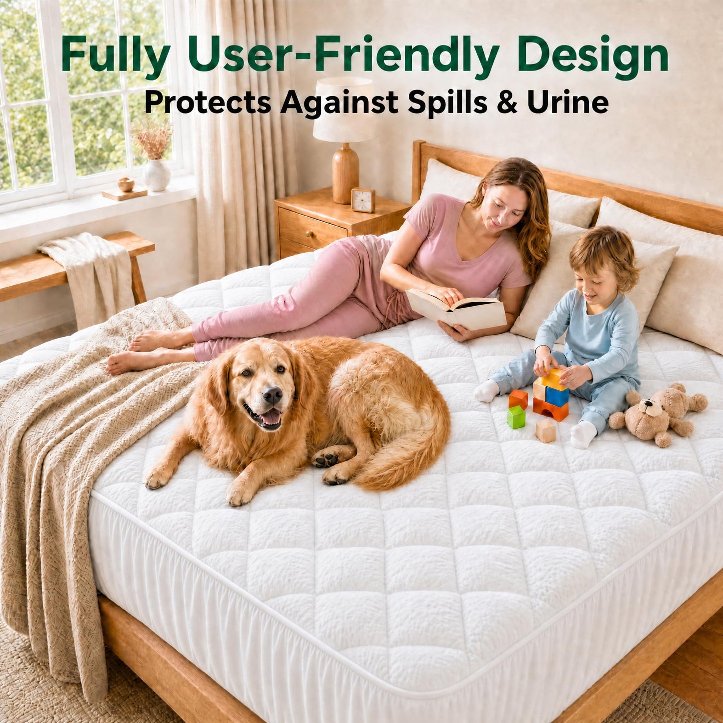 Waterproof Mattress Topper Queen - Extra Thick Breathable Bamboo Mattress Pad for Back Pain Relief, Up to 21 Inch Deep Pocket, Soft Cooling Cover for Hot Sleepers & Pets, Washable