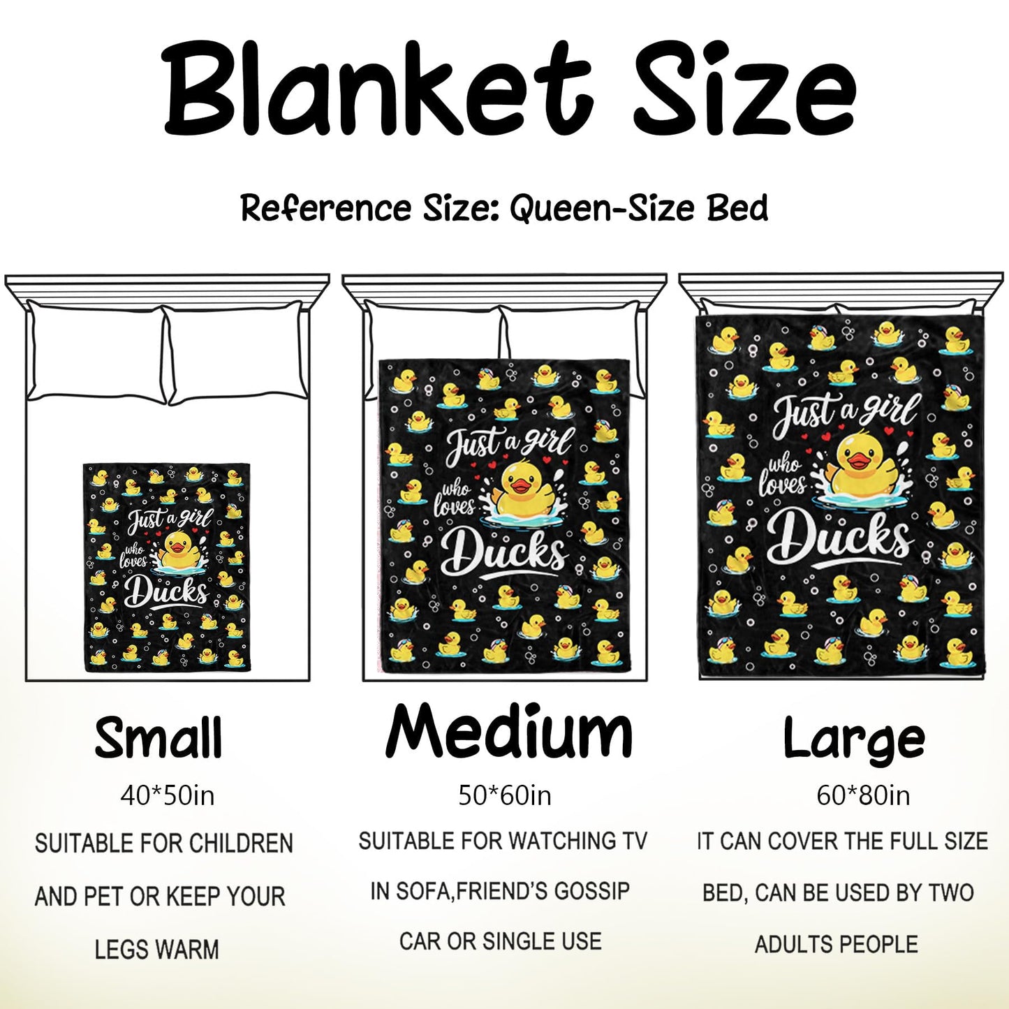 Tinerpoim Duck Blanket Gifts Soft Flannel Duck Throw Blanket Stuff Decor for Girls Women Kids Adults Black 50"x40"