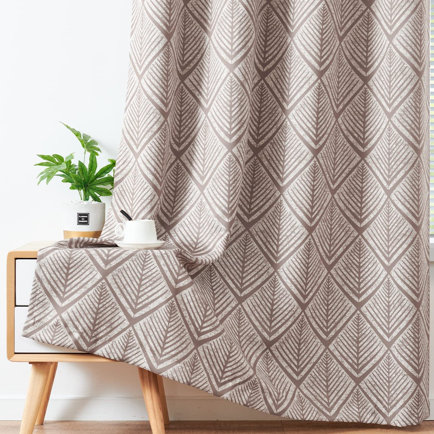 jinchan 80% Blackout Curtains for Living Room, Geometric Patterns Drapes for Bedroom, Window Treatments for Room Darkening, Grommet Top Thermal Insulated Curtains 84 inch Length 2 Panels Set, Brown