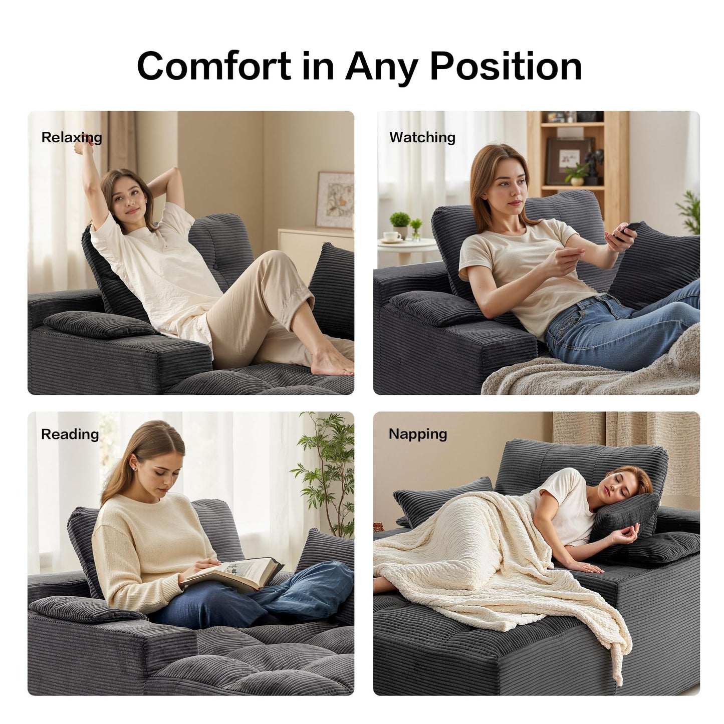 spanspace Chaise Lounge Chair Indoor, Oversized Sleeper Sofa Couch Bed with Removable Armrest Pads, Boneless Couch for Living Room, Bedroom