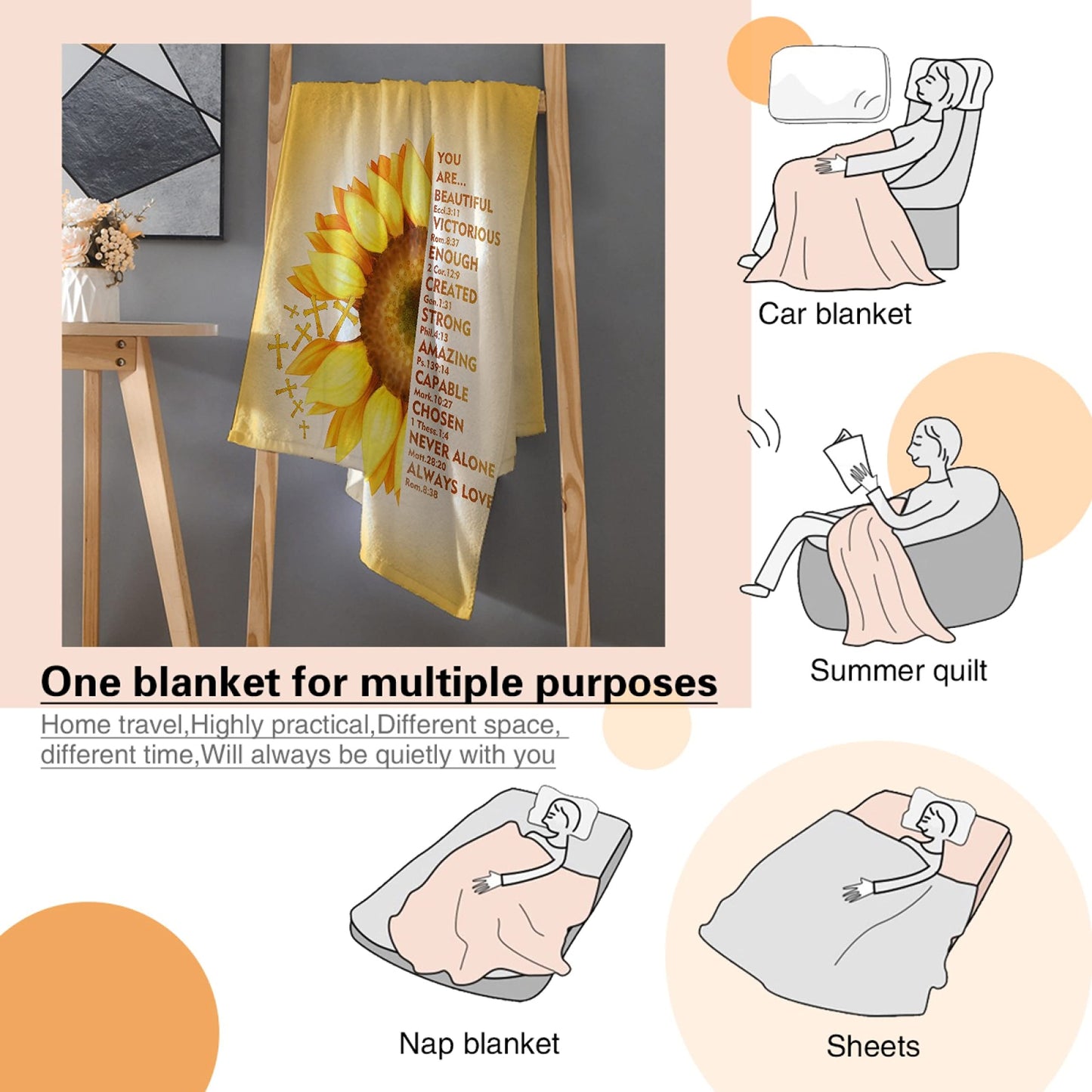AMITAYUS Yellow Sunflower Prayer Blanket Bible Verse Healing Inspirational Sympathy Fleece Throw Religious Christian Gifts for Women Wife - Womens Gift Ideas - 40''x50''