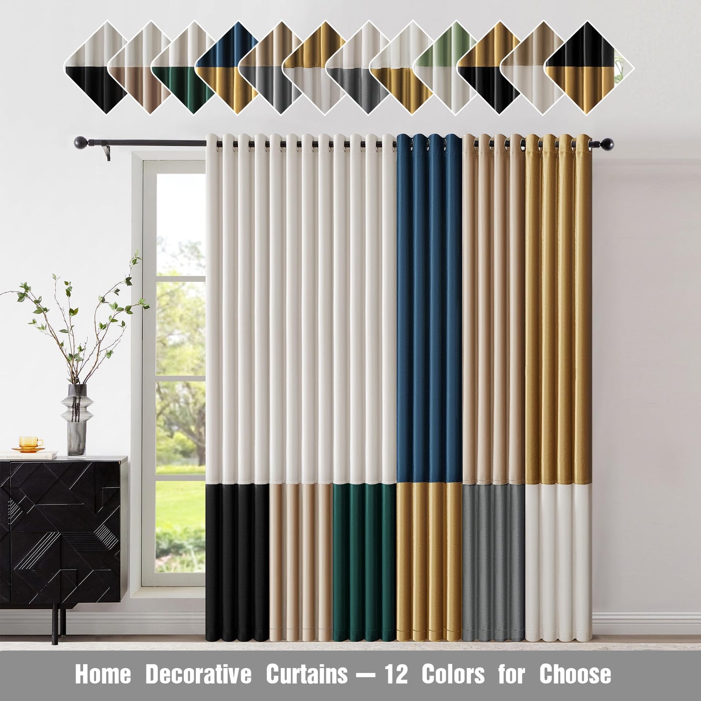 BULBUL Ivory 100% Full Blackout Velvet Curtains,120 inches Long Cream Olive Green Modern Liner Curtains Thermal Drapes Panels for Living Room Bedroom Grommet Set of 2