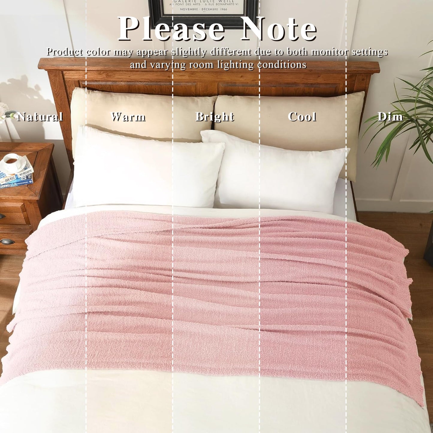 JOOJA Light Pink Throw Blanket, Soft Fluffy Fuzzy Knit Blanket for Couch Bed Sofa, Cozy Plush Warm Blanket for Bedroom Living Room, Spring Home Decor, 50x60 Inches