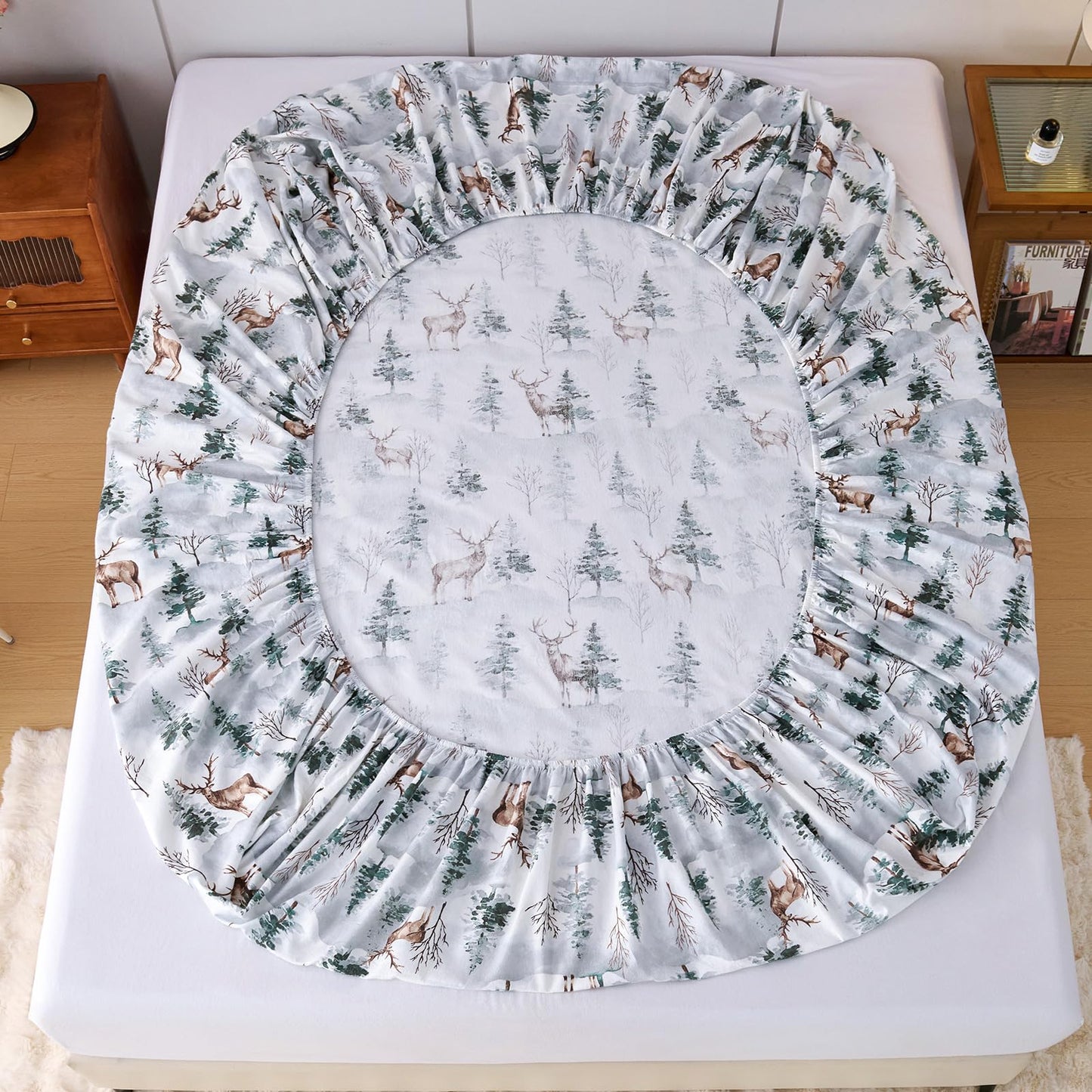LANYETON 100% Cotton Flannel Fitted Sheet Only, Ultra Soft Cozy Warm Fitted Bottom Sheet for All Season, 16" Deep Pocket, King