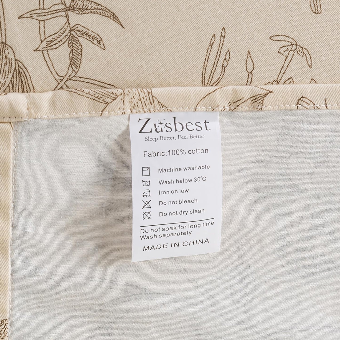 Zusbest Queen Sheet Set 100% Percale Cotton Beige Floral Bed Sheet Set, Brushed for Extra Softness, Breathable Luxury Toile Flannel Sheets Like Khaki Flower Print Deep Pocket Sheets 17.5'' 4 Pcs