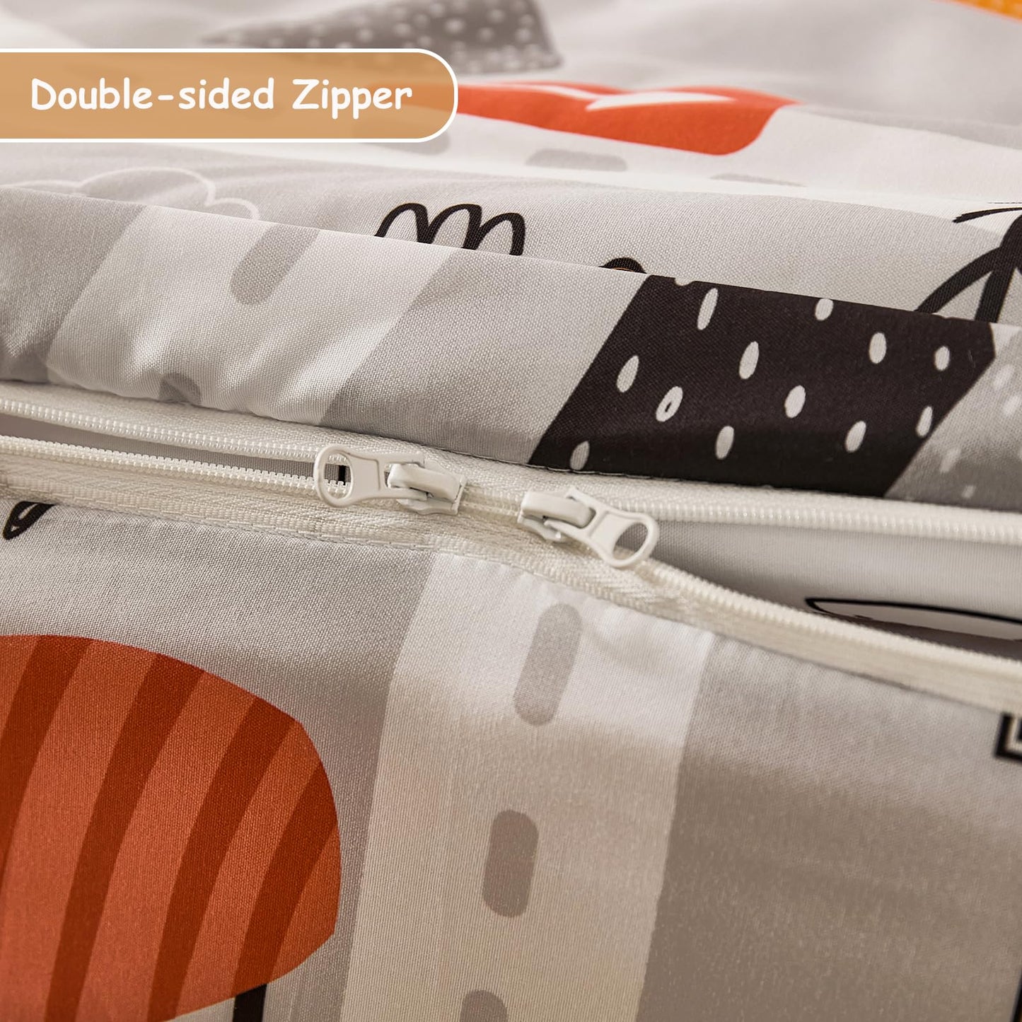 DJY Zipper Bedding Set Twin, Cars Bedding Sets for Boys, Kids Construction Comforter Set with Fitted Sheet Pillowcases, All in One Zipper Bed Set for All Seasons