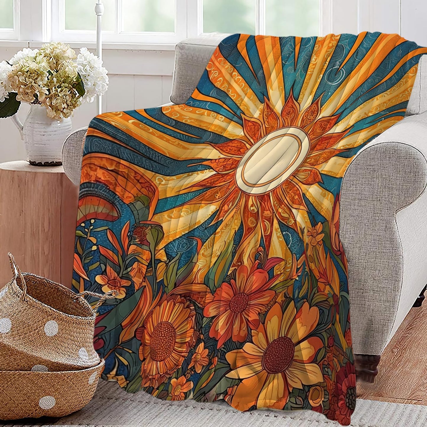 Sunflower Blanket Boho Sunrise Floral Throw Blankets Gifts for Girls Boys Kids Sunflower Lovers Soft Cozy Fleece Plush for Couch Sofa Bed 50"x40"
