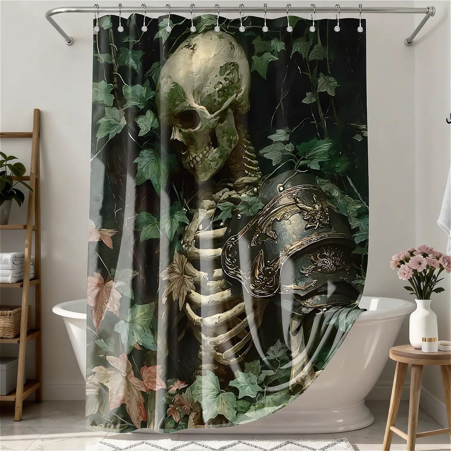 TANGXUNFA Skeleton General Shower Curtain for Bathroom, Water-Resistant Long Shower Curtain Set 72x72 Inch with Metal Grommets and 12 Metal Hooks