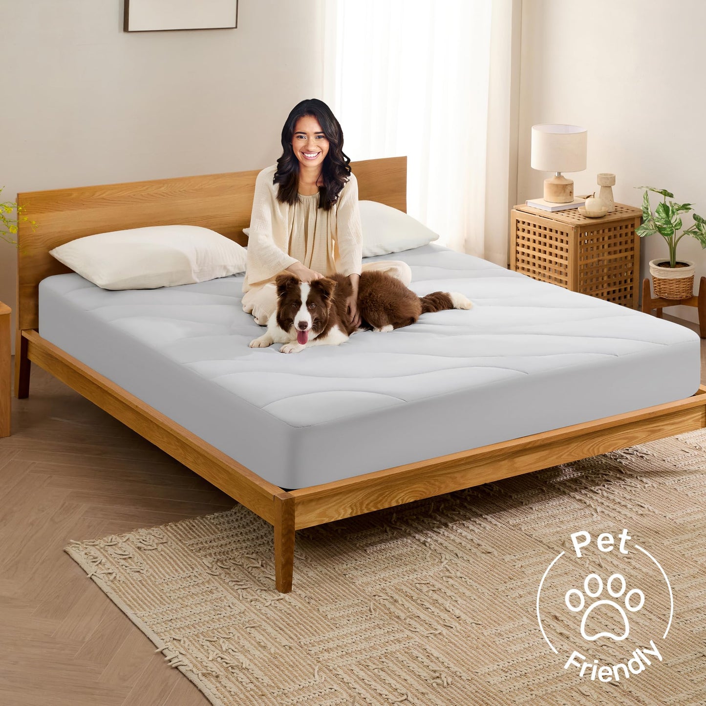 Unikome Ultra Soft Waterproof Mattress Pad Queen, Cooling Mattress Protector for Hot Sleepers, 5-Layers Noiseless Washable Mattress Cover with 8"-21" Deep Pocket (Light Grey, 60x80)