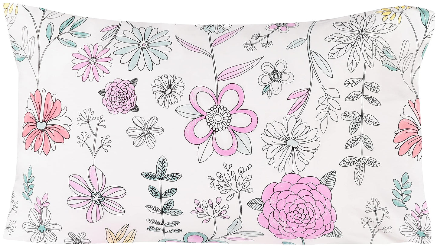 J-pinno Painting Flower Plant Floral Botanic Cute Cozy Fun Twin Sheet Set for Kids Girls Children 100% Cotton Flat Sheet + Fitted Sheet + Pillowcase Bedding Set (Flower, Twin)