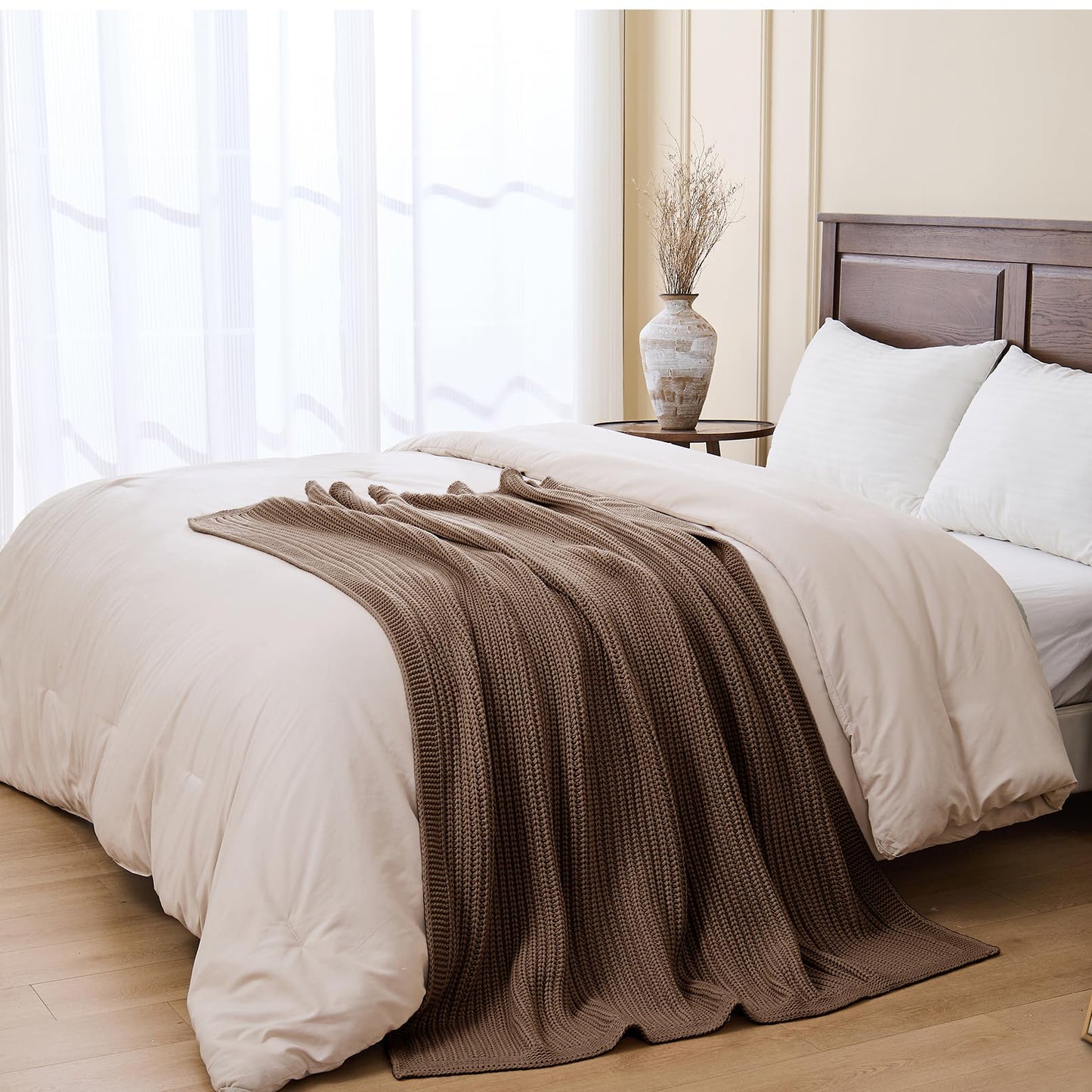 Chunky Knit Brown Throw Blanket for Couch Soft Cozy Thick Knitted Blanket for Sofa Bed, Breathable All-Season Cute Decorative Throw for Living Room, 50"x60",Dark Brown