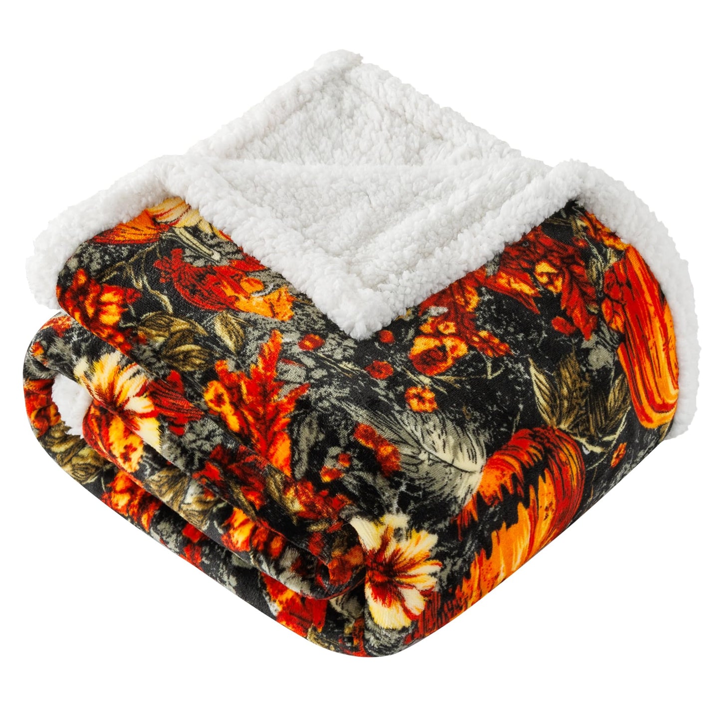 ROMROL Halloween Throw Blanket, Fall Sherpa Throw Blankets, Pumpkin, Leaves Fall Blanket, Soft Fuzzy Plush for Couch Sofa or Bed, Warm Flannel Blanket for Halloween Fall Decor (50" x 60")