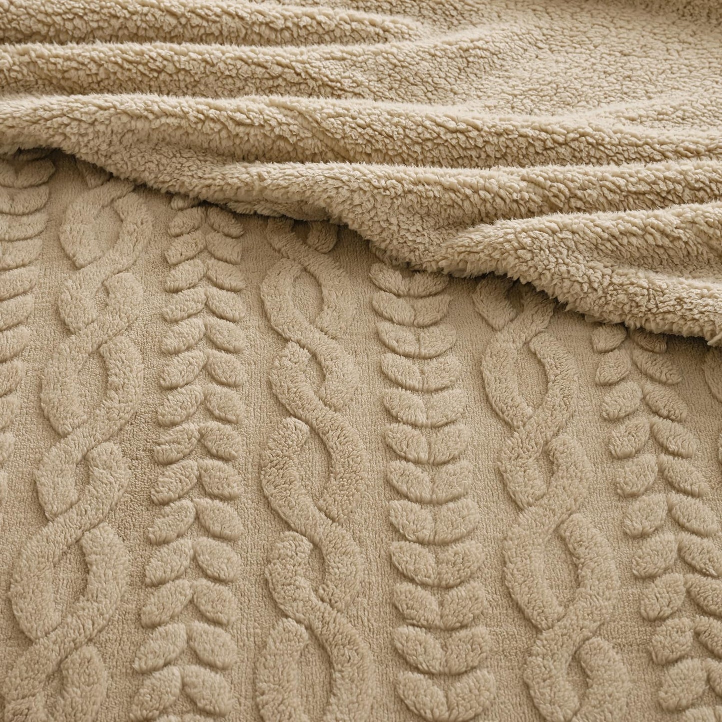 PHF Ultra Soft Sherpa Fleece Blanket Queen Size 90" x 90", 510GSM Fleece Lightweight Yet Warm Blanket for Winter Bed, No Shedding, No Pilling, Tufted Jacquard for Luxury Home Decor, Khaki