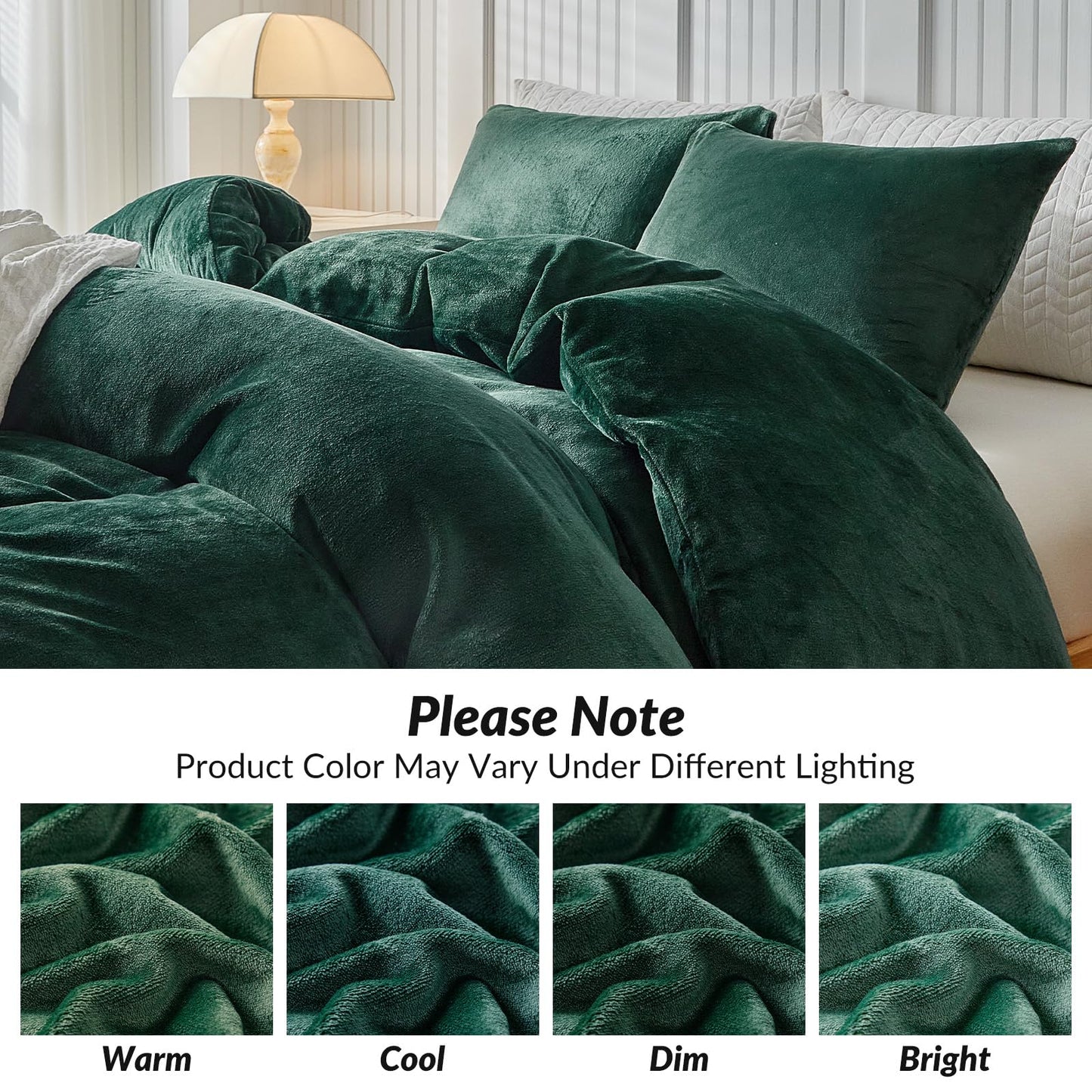 WARMDERN Emerald Green Velvet Duvet Cover Set Queen Size, Luxury Milk Velvet Bedding Duvet Cover with Zipper Closure, 3pcs Ultra Soft Duvet Covers for All Seasons, 90" x 90", Emerald Green