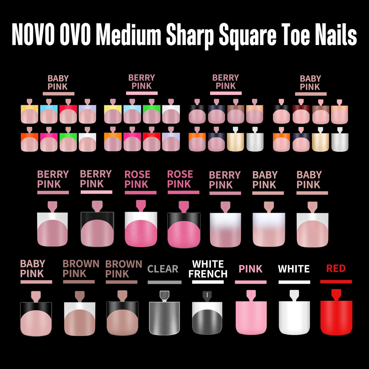 NOVO OVO White Square Toe Nail Tips - 240Pcs Soft Gel Press on Toenails, White Full Cover Fake Nails for Pedicure, PMMA Acrylic False Toe Nails Extension Kit (15 Sizes, Wide Fit)