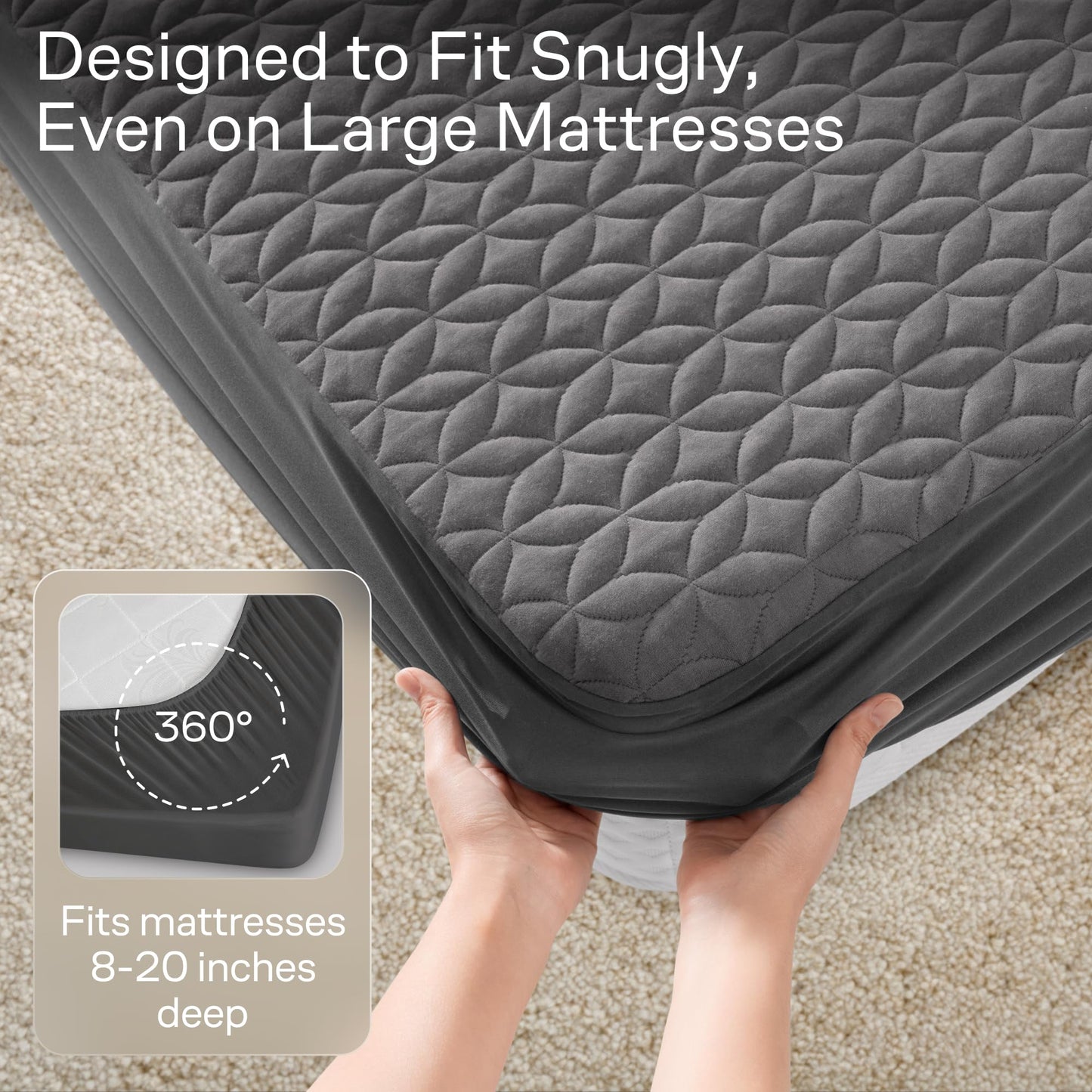 100% Waterproof Queen Mattress Protector - 360 Protection Against Spills, Stains & Accidents for Parents & Pet Owners - Noiseless & Cooling Viscose Made from Bamboo (Gray)