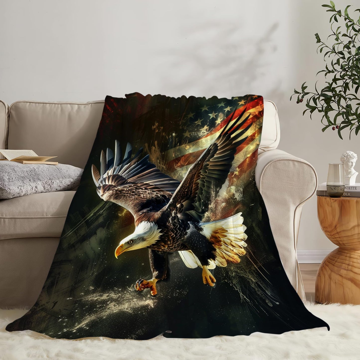 American Eagle Bald Eagle Throw Blanket and Decor With American Flag Design for All Ages - Soft Warm Cozy Fleece for Couch, Sofa, Bed 50"x40"