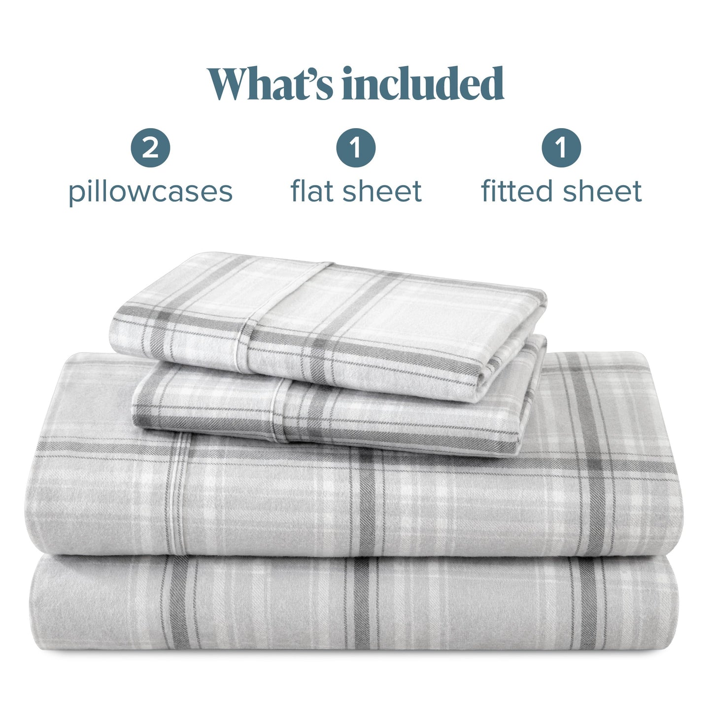 Bare Home Flannel Sheet Set Prints, 100% Cotton, Velvety Soft Heavyweight - Double Brushed Flannel for Extra Softness & Comfort - Deep Pocket - Bed Sheets (Queen, Tartan Plaid)