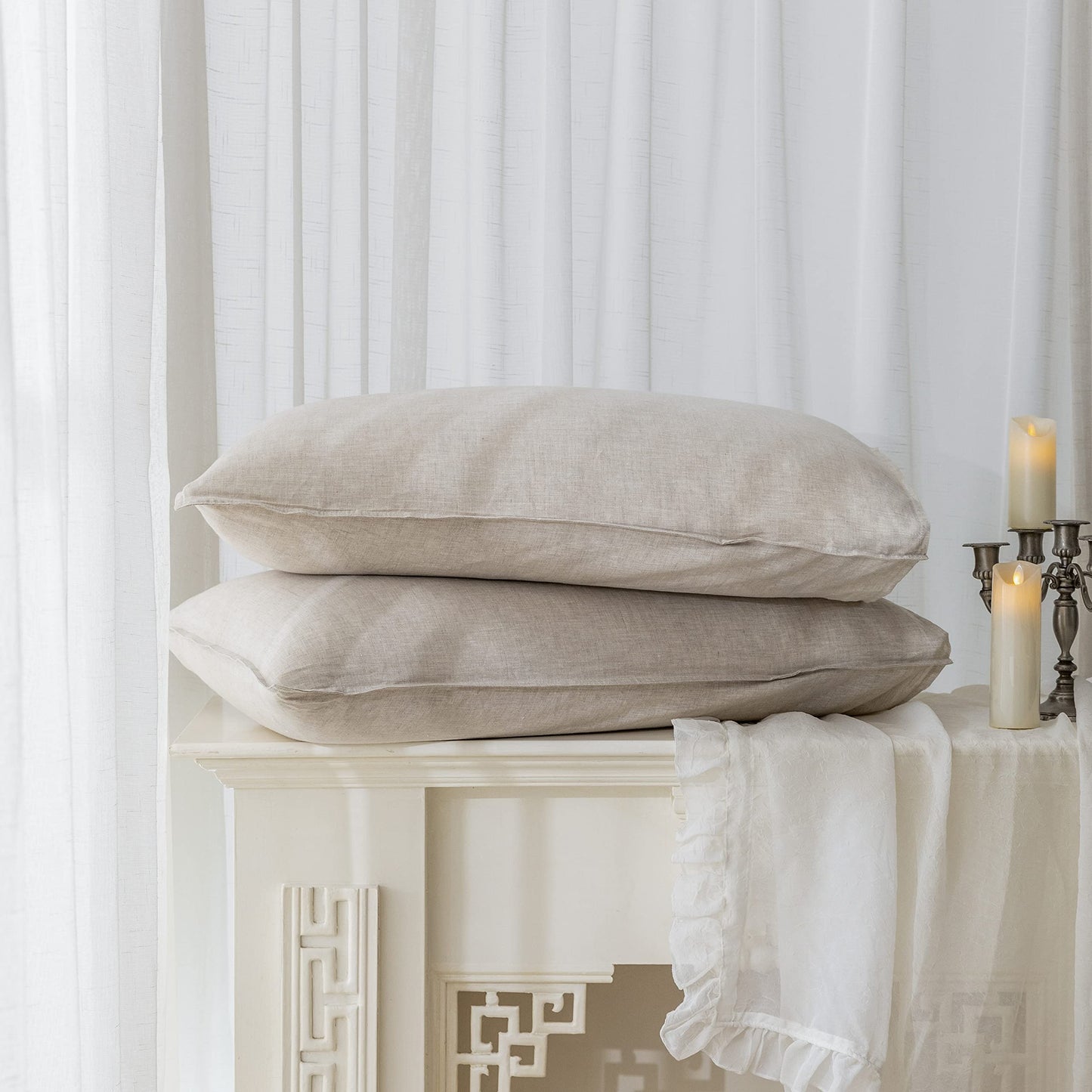 EVERLY Linen Sheets Set Twin Size,100% French Pure Linen Sheets Set,3Pieces (1Flat Sheet,1Fitted Sheet,1Pillowcase) Suitable for Hot Sleepers, Stonewash Not Dyed Deep Pocket Natural Linen Bedding Set