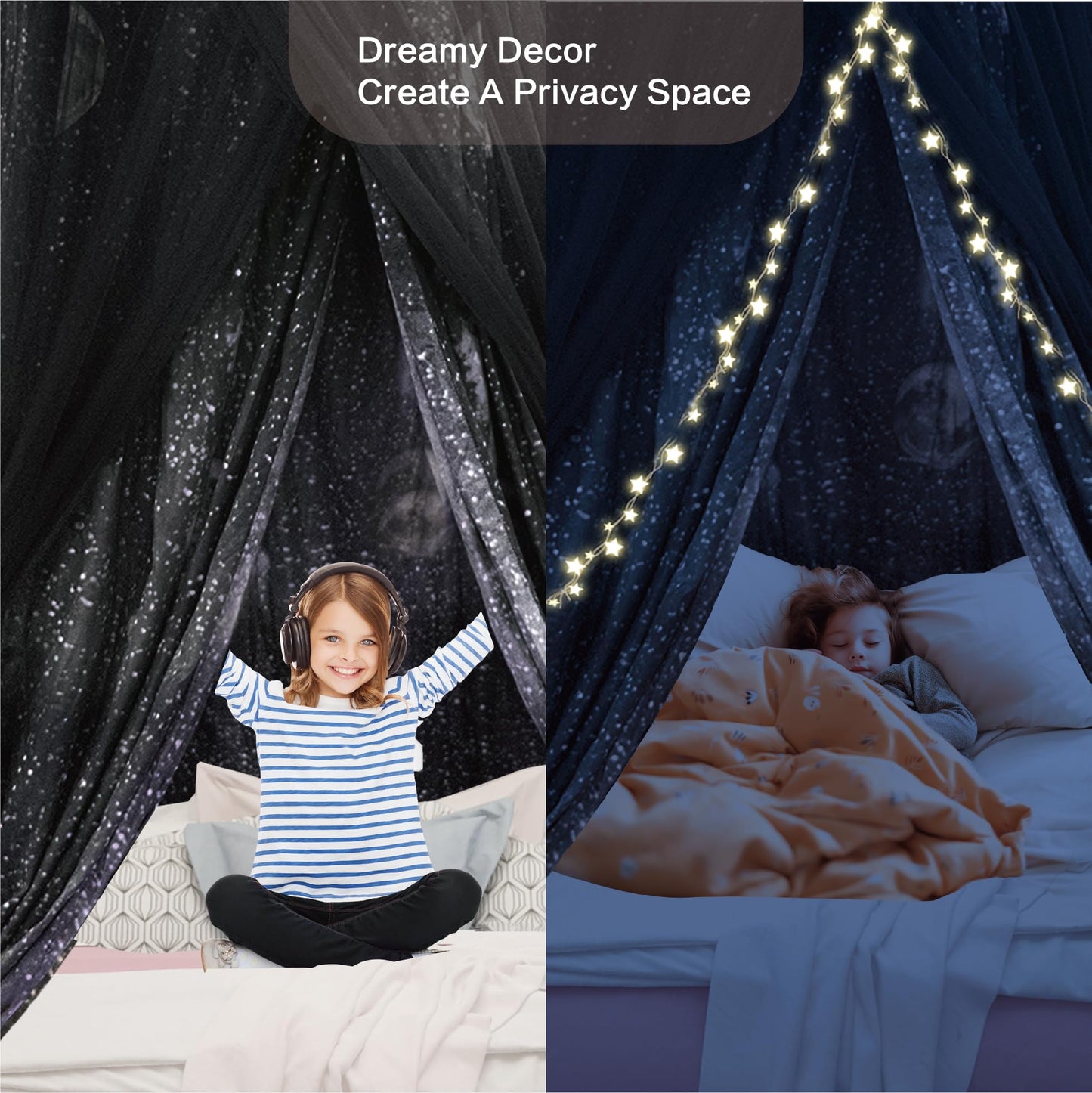ZXPLO 32"x 106" Bed Canopy for Girls & Adults, Double Layer Princess Round Dome Bed Curtain Canopy Drapes, Dreamy Mosquito Net Reading Nook, Bedroom Decoration (Moon)