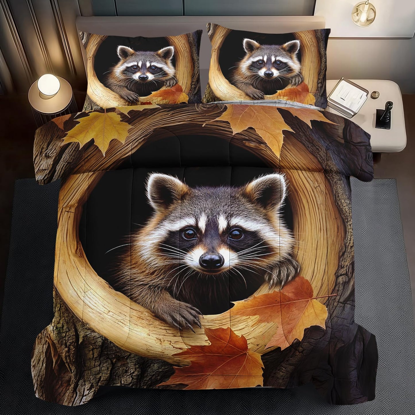 llyxsesty Cute Raccoont Comforter Set Queen Kids Comforter Set for Girls Queen Brown Animal Bedding Boys Forest Bedding Kawaii Raccoont Room Decor Cute Animal Print Bedroom Decor Kawaii Pet Quilt