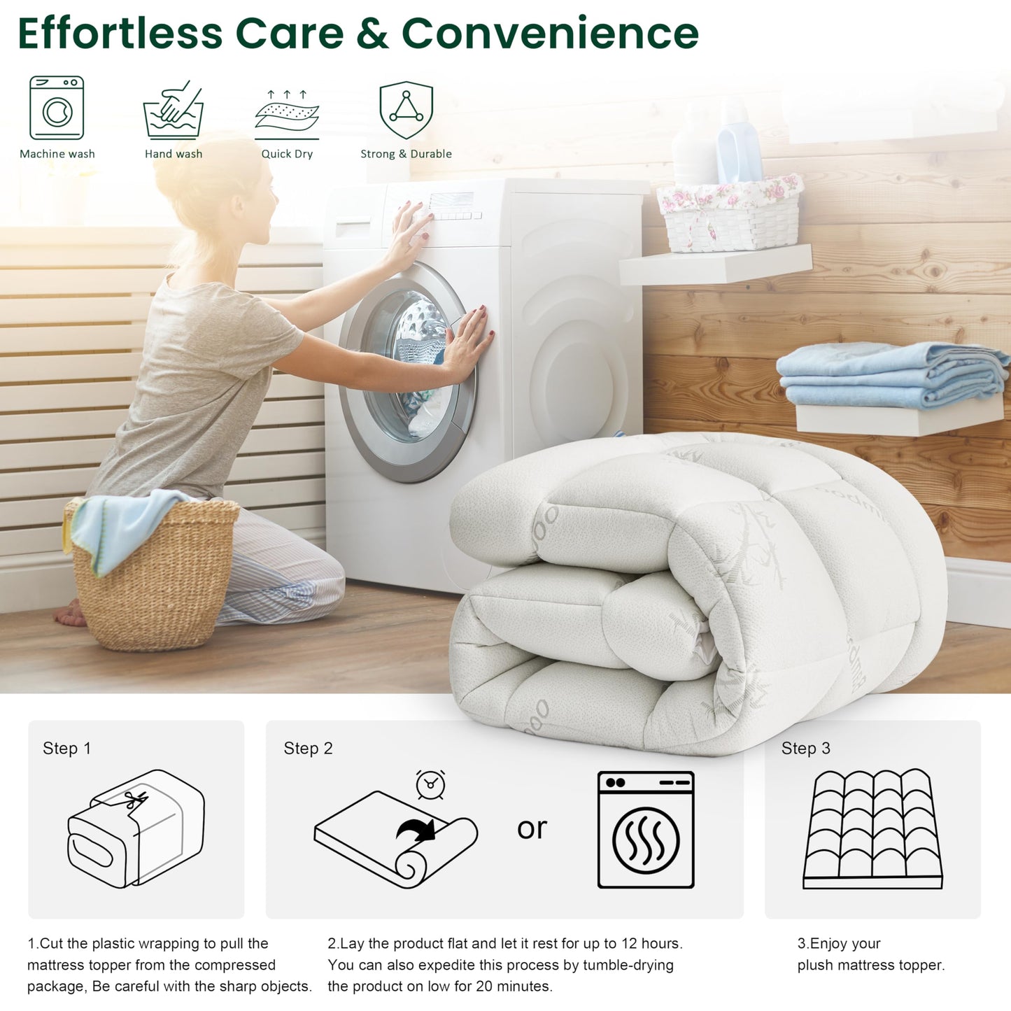 Love's cabin King Mattress Topper Viscose Derived from Bamboo, Thick Pillow Top Mattress Pad with Stretchable Pockets for 8"-20" Mattress, Soft Breathable Cooling Mattress Topper for Hot Sleepers