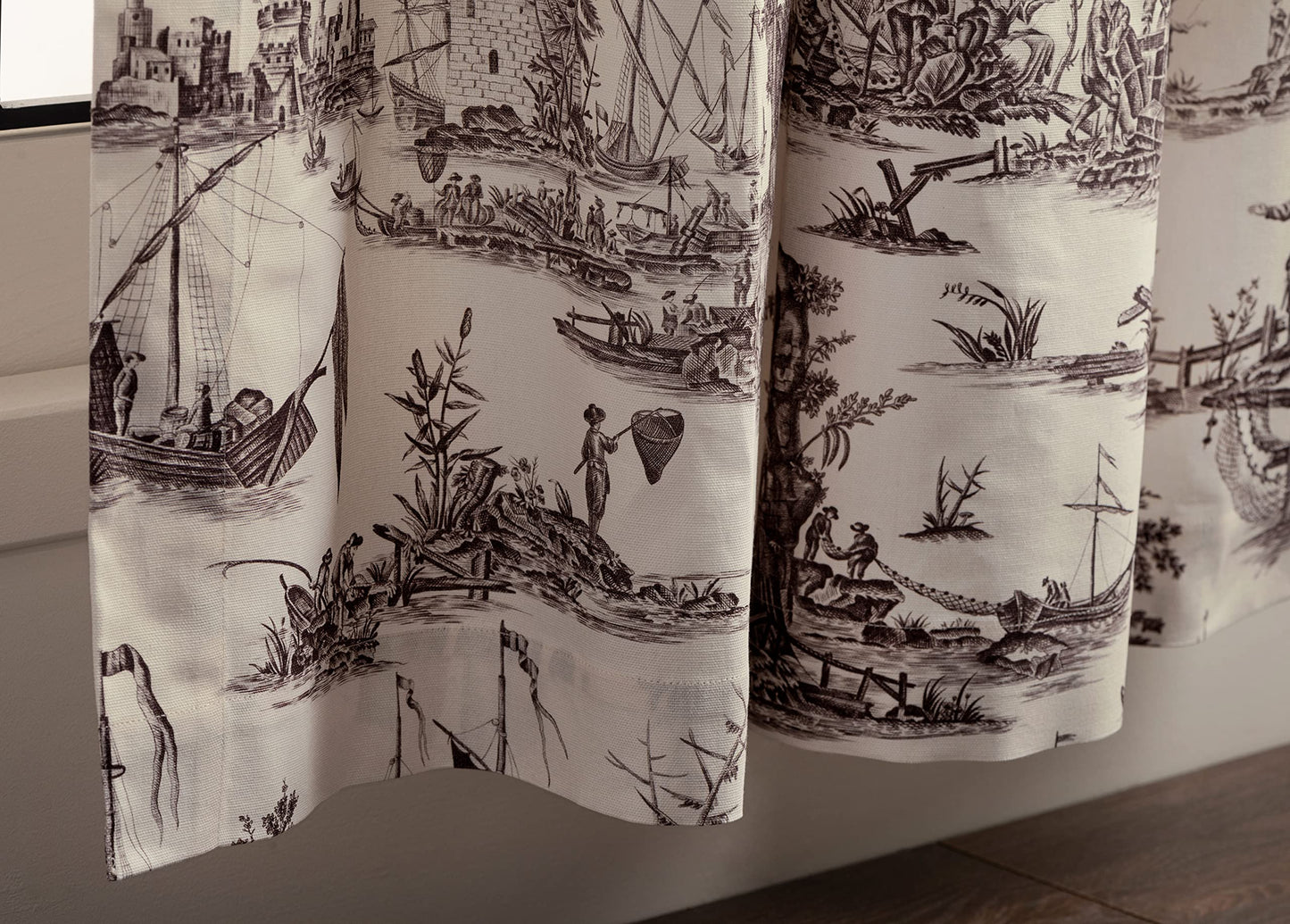 Maison d' Hermine Curtains for Living Room 100% Cotton 96 inch Length One Panel Light Filtering Toile Curtains for Bedroom Windows with Rod and Loop Pockets Drapes (Calais Charcoal, 50" W x 96" L)