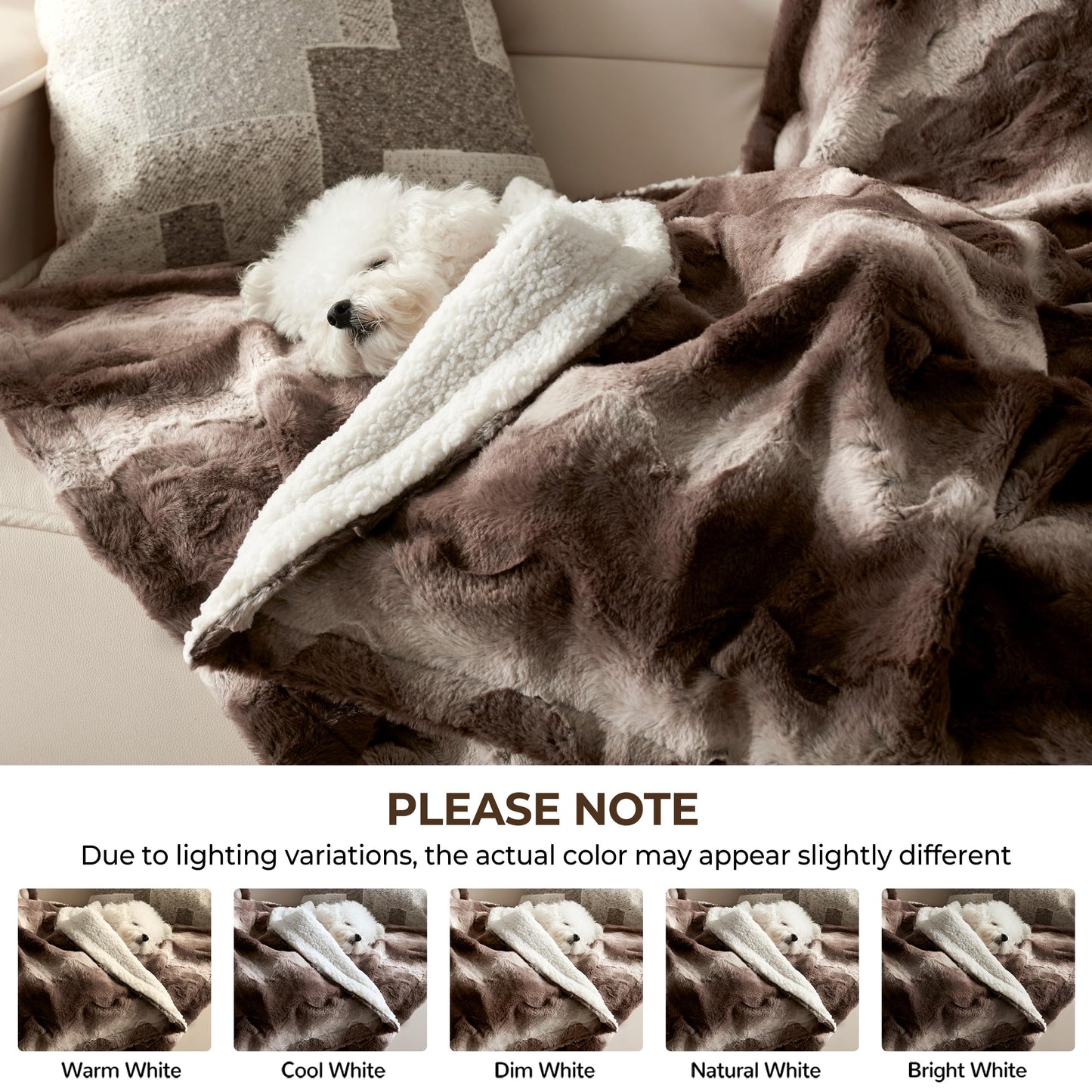 Warmrest Waterproof Dog Blanket for Large Dogs, Dual-Sided Comfort Pet Calming Blanket for Couches, Cozy Cat Blanket Fleece Washable, Reversible Throw Blanket for Furniture Protection, 50"x60", Brown