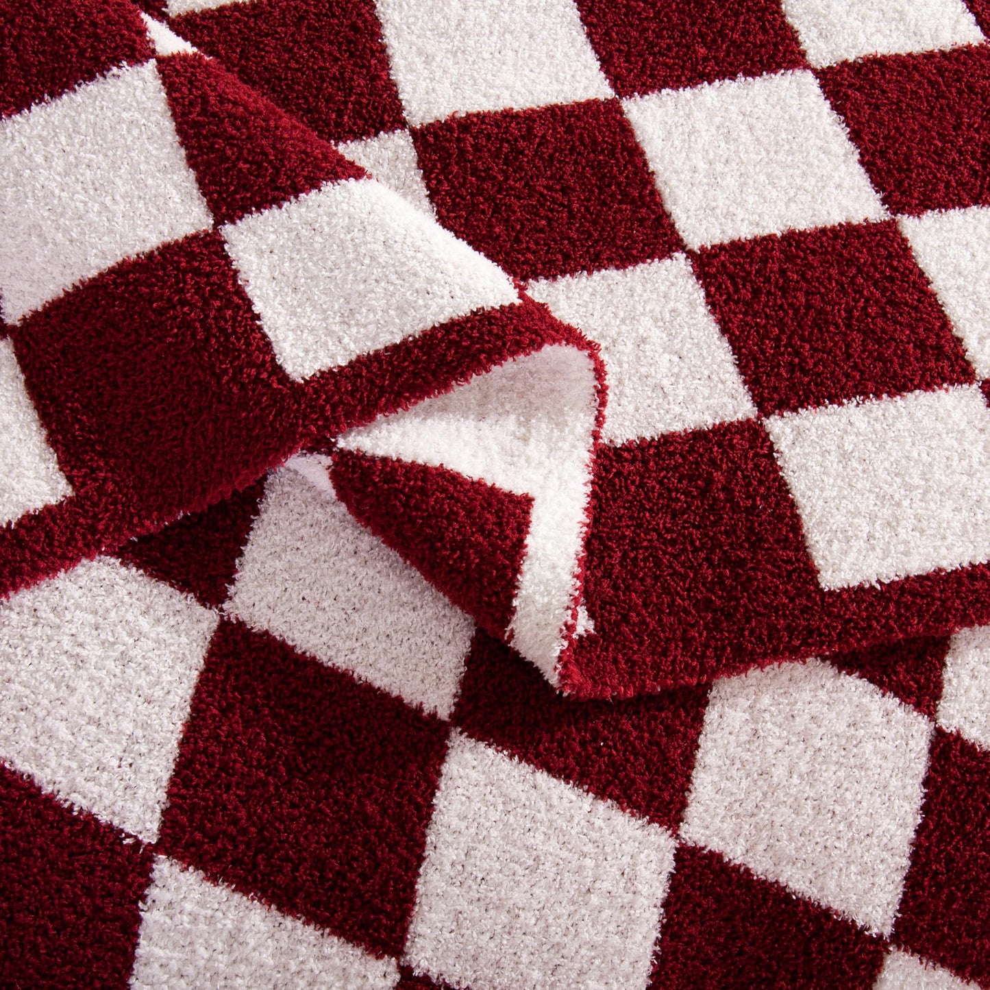 Elegant Comfort Checkered Throw Blanket, Burgundy Super Soft Cozy Fluffy Warm Throw Blankets for Couch, Sofa, Chair, Bed, Camping, Picnic, Travel Lightweight Bed Blanket (50" x 70")