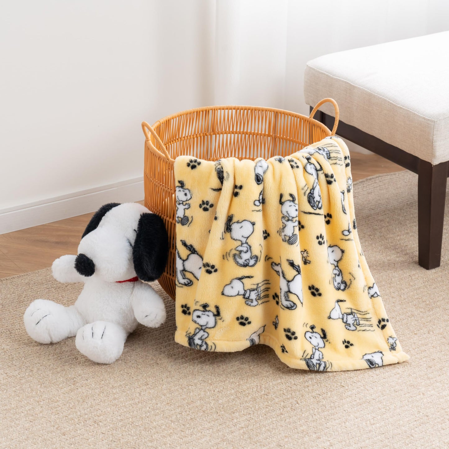 Berkshire Blanket Peanuts® VelvetLoft® Cute Character Snoopy Plush Throw Blanket,Peanuts Poses and Paws Sundress,Throw 55 in x 70 in (Official Peanuts® Product)