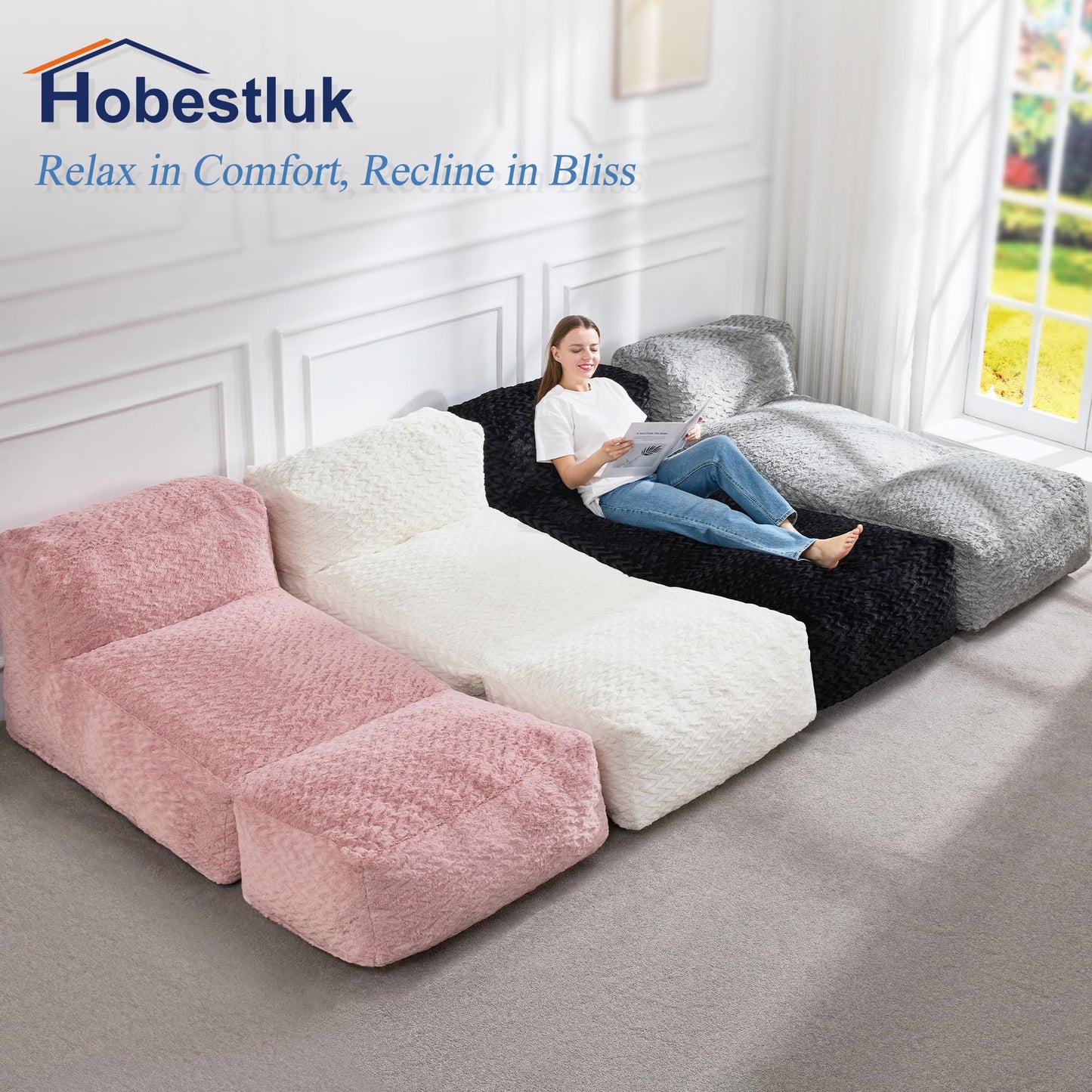 Hobestluk Giant Memory Foam Bean Bag Chairs Sofa for Adults (Black,Large)