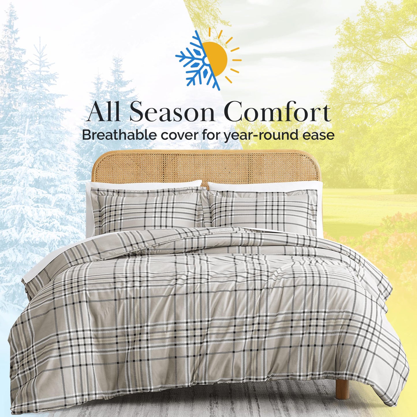Southshore Fine Living, Inc. Cal King Plaid Duvet Cover Set – Oversized, Hotel Quality, Easy Care, Pet Hair Resistant, Checkered California King Duvet Cover and 2 Pillow Shams – Vilano Plaid Mocha