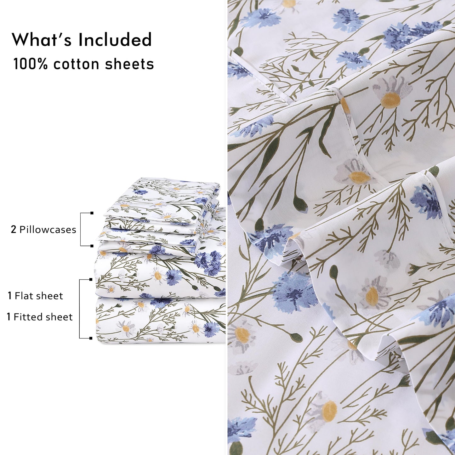 RUVANTI 100% Cotton Percale Sheets Full Size, Sweet Pea