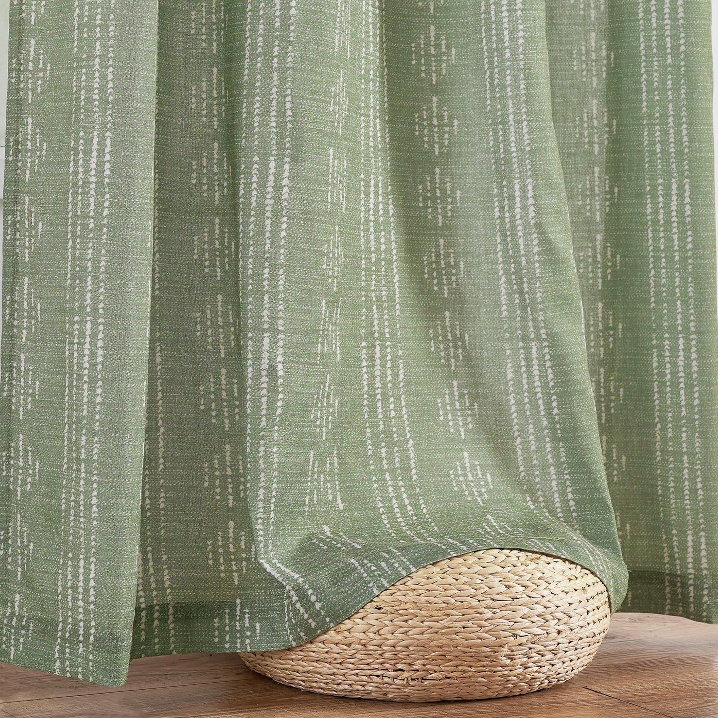 jinchan Boho Curtains Linen for Living Room Farmhouse Sage Green 84 Inch Length 2 Panels Bedroom Geometric Striped Light Filtering Window Drapes Grommet Country Curtains, Boho| Sage, W52 x L84