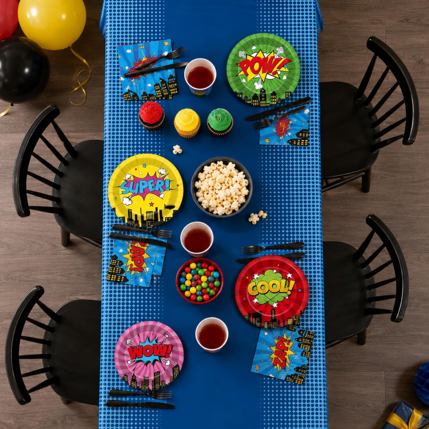 Blue Orchards Superhero Cityscape Table Covers (Pack of 3) 108"x54" XL - Superhero Table Cloth for Parties, Birthday Party Supplies, Boy Birthday Party Decorations, Super Hero Brithday Party