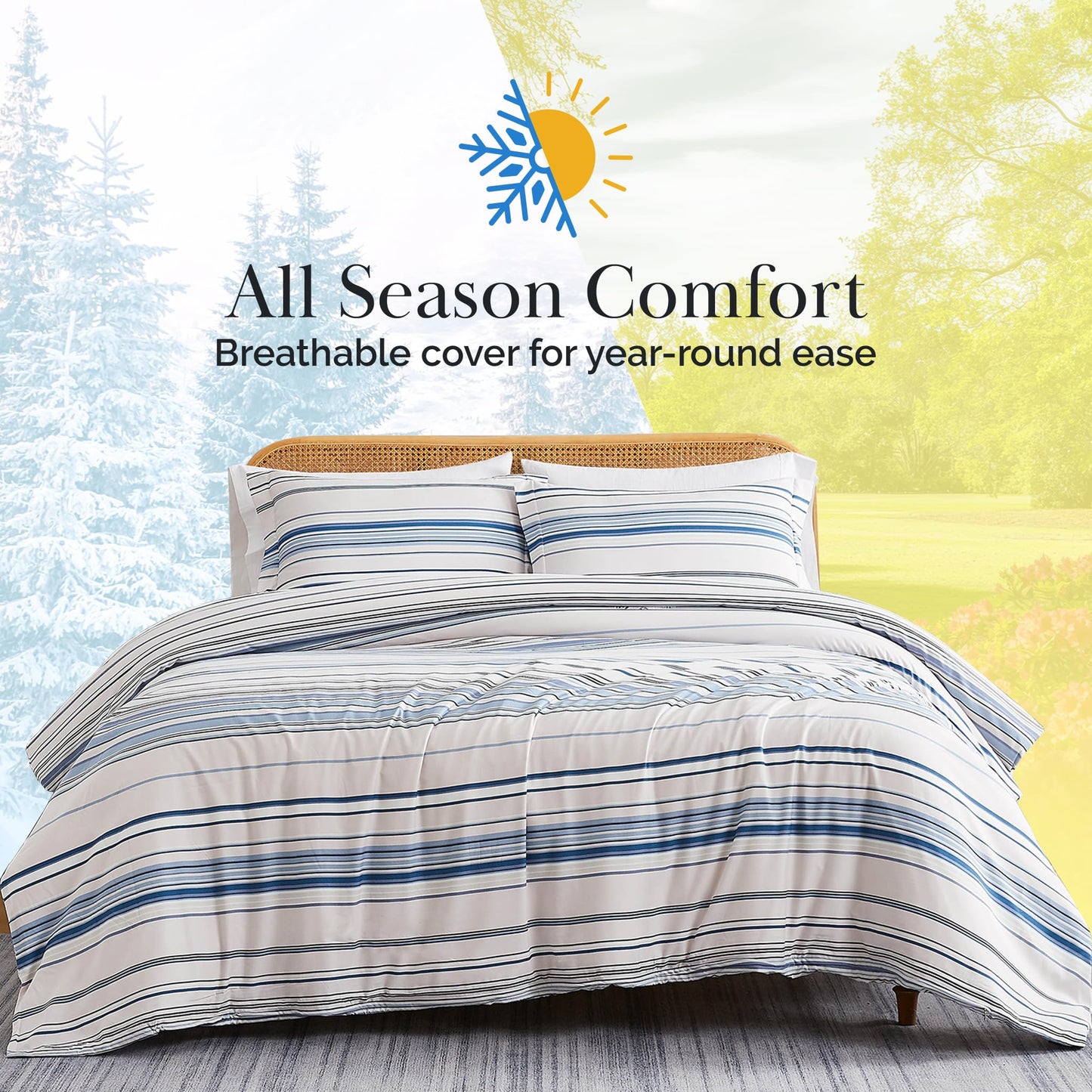 Southshore Fine Living, Inc. Oversized King Coastal Duvet Cover Set, Blue and White California King Duvet Cover, Reversible Bedding Set for Beach Theme Rooms, 2 Pillow Shams - Coastal Stripe Blue