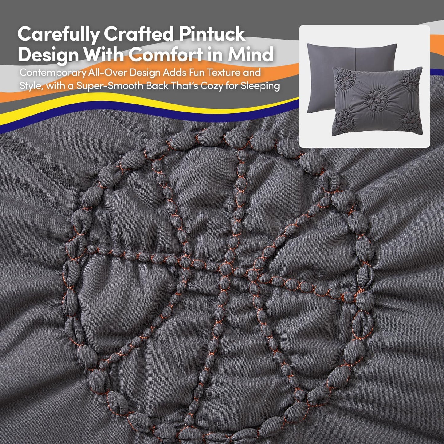 Basketball Pintuck Comforter Set Twin Size β Bed in a Bag with Sheets, Pillowcases & Shams β Soft Stylish Sports Bedding β All Season Boyβs Basketball Bed Set