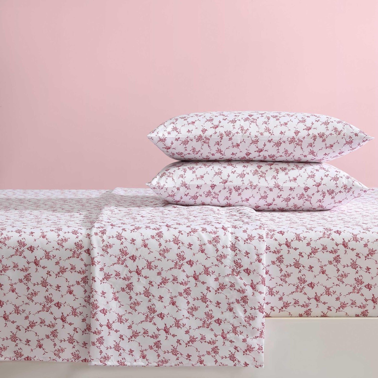 Betsey Johnson - Full Bed Sheets, Soft & Lightweight Bedding, Fade & Wrinkle Resistant (Floral Toile Pink, Full)