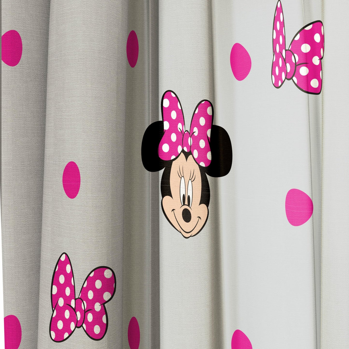 Jay Franco Black Out Window Curtains for Kids Bedroom 4-Piece Drape Set with 2 Tiebacks, Grey - Minnie Mouse, 42" W x 63" L (Pack of 2)