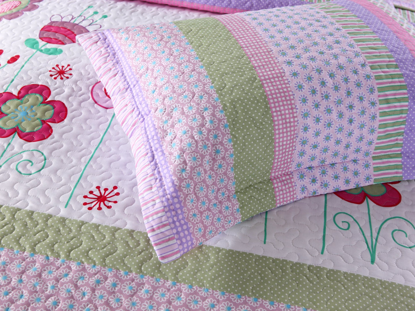 MarCielo 2 Piece Kids Bedspread Quilts Set Throw Blanket for Teens Girls Bed Printed Bedding Coverlet, Twin Size, Purple Floral Striped (Twin)