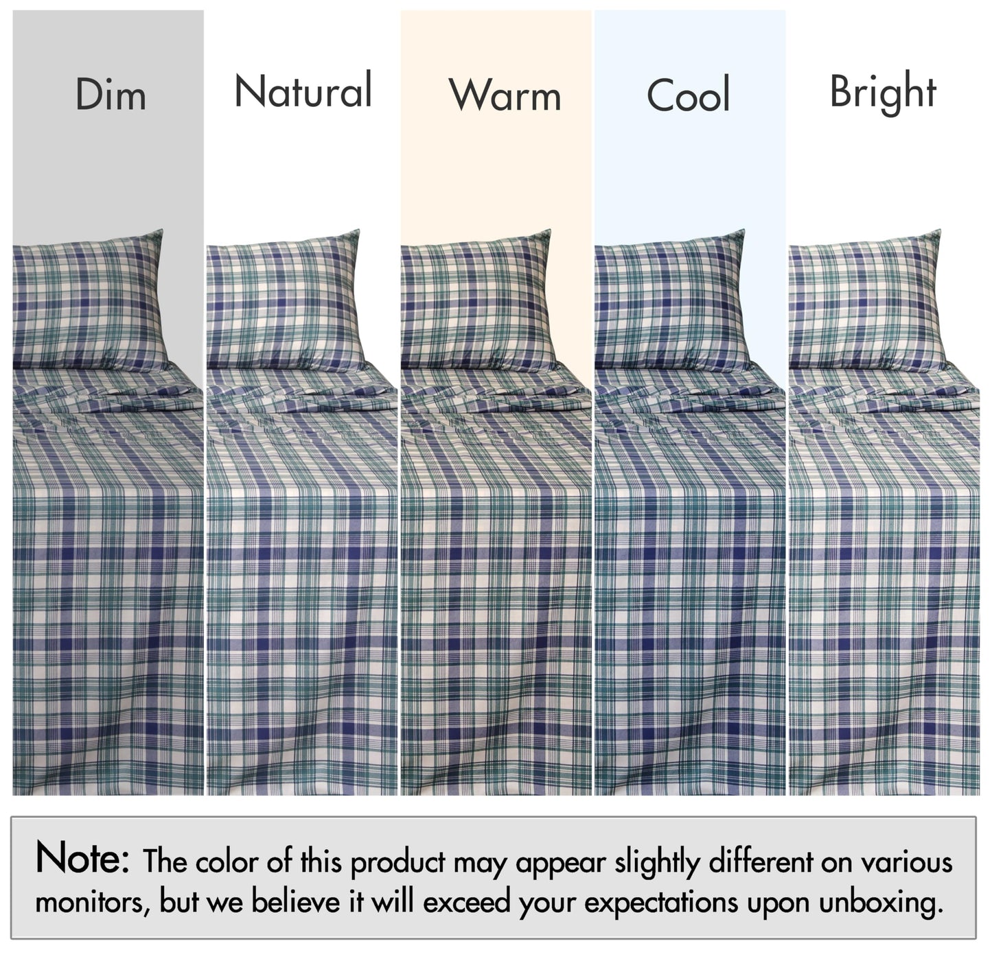 RUVANTI 100% Cotton Percale Sheets Queen Size, Greenish Blue Plaid
