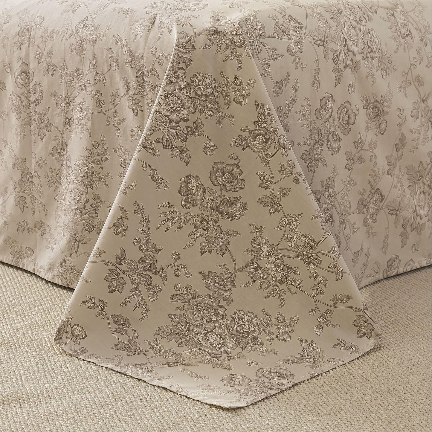 FADFAY Luxury 100% Cotton Percale Queen Sheet Set – 4-Piece Vintage Botanical Floral Bedding, Hotel-Quality Crisp & Breathable Sheets, Deep Pocket Fitted Sheet, Elegant French Country Cottage Style