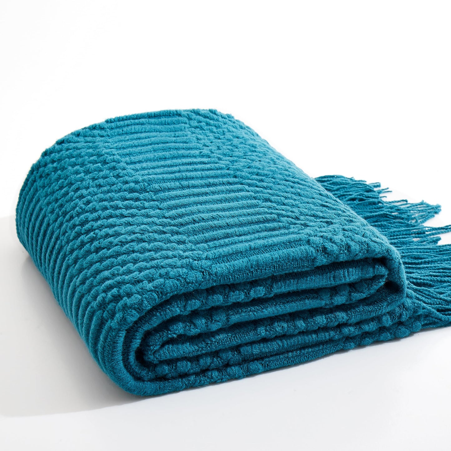 HommxJF Teal Knitted Decorative Throw Blankets for Couch, Bedroom and Officeroom,Textured Fade Resistant Soft and Warm Knit Blanket with Tassel,50"x60"