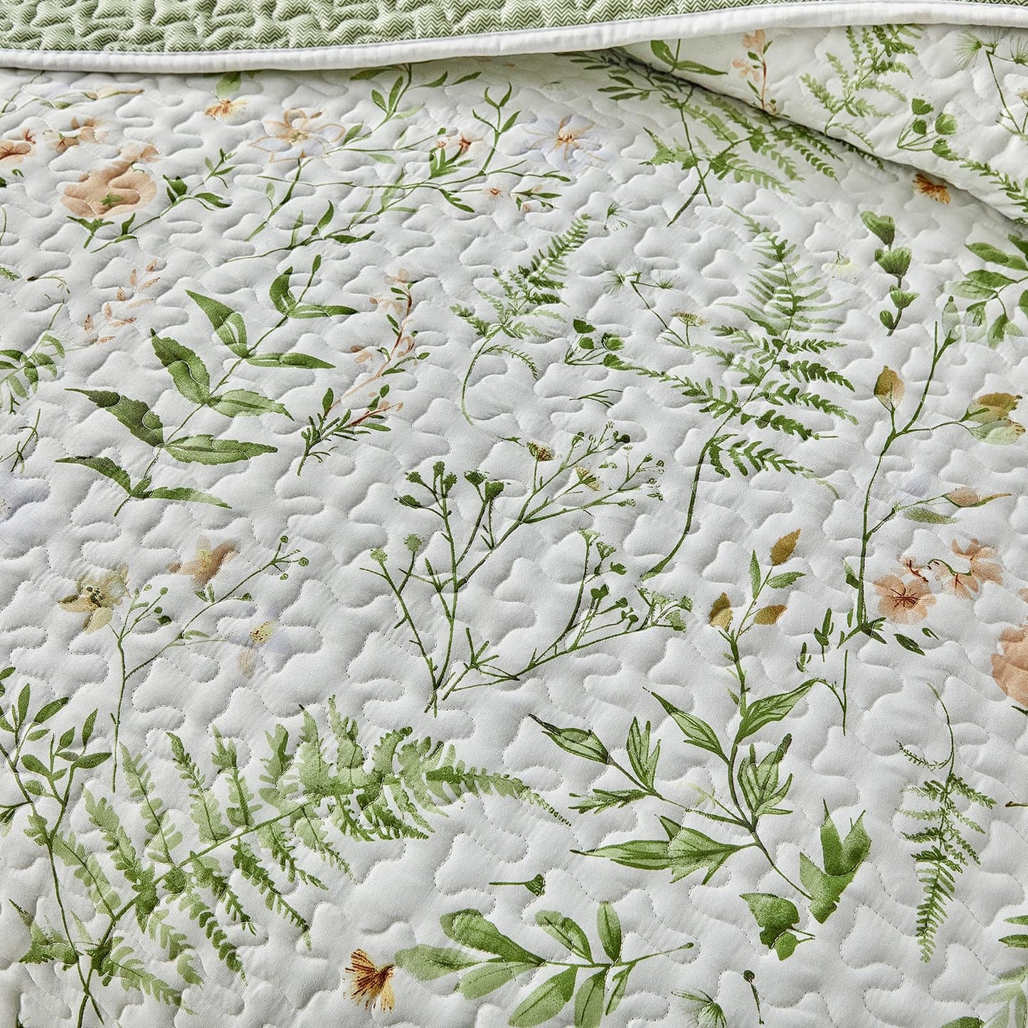 Floral Quilt Set 3 Piece Flower Quilt Sets Queen Size - Reversible Microfiber Quilt with 2 Shams Soft Breathable Botanical Bedding Spring Bedspread Coverlet Summer Comforter All Season Orange Green