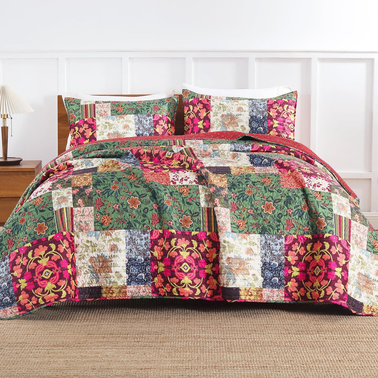 TEXSTEAD Queen Quilt Set for Bed - Patchwork Quilts Queen Size, Comforter Coverlet Bedspread Reversible 90"x90" with 2 Pillow Shams