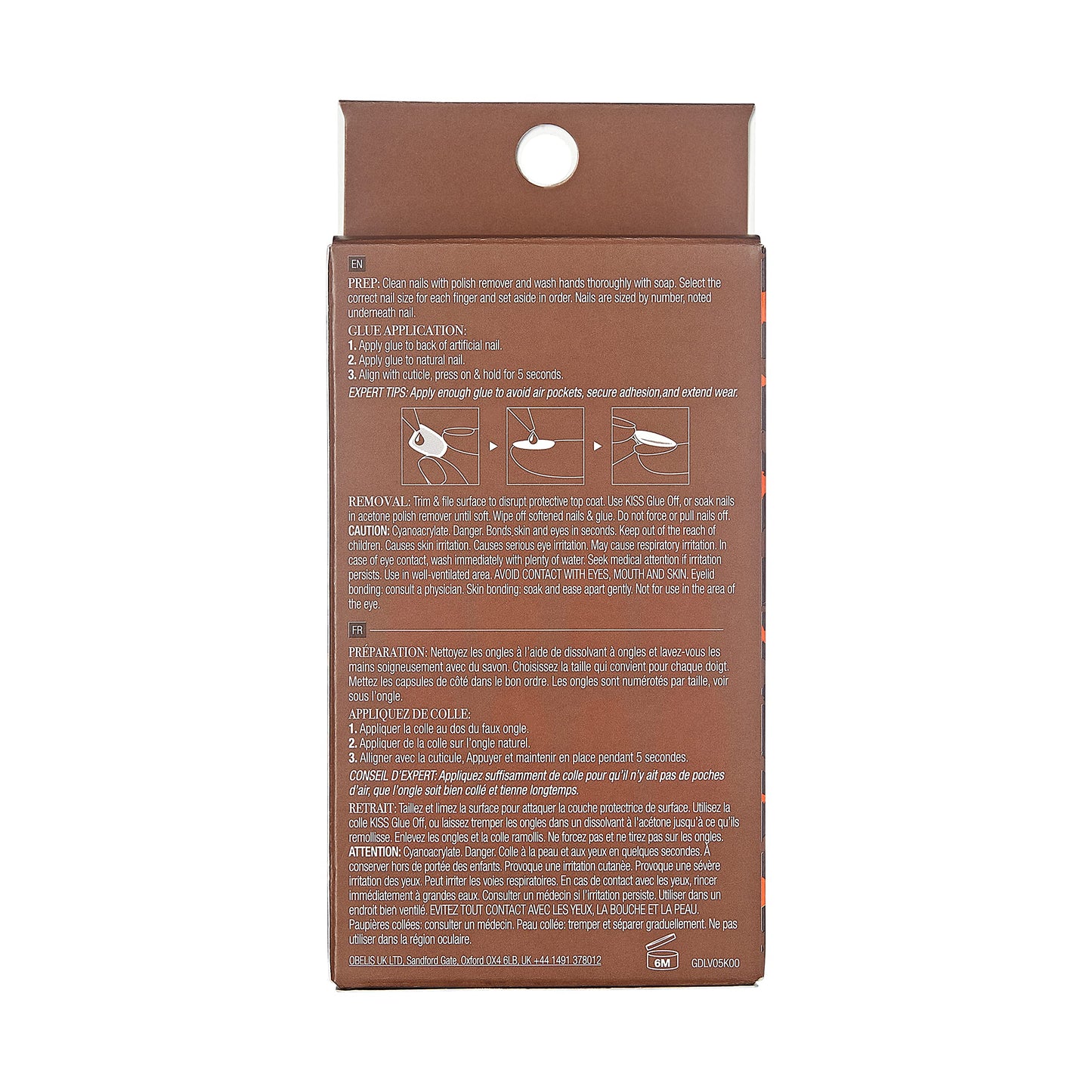 KISS Goldfinger Gel Glam Press on Nail Dark Brown Glitter French Full Cover Luxurious Design, Square Shape, Medium Length, Mini Glue Included GF64